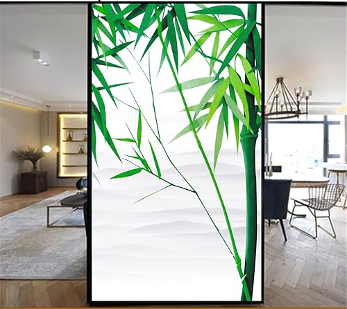 Vista 3 de Lámina decorativa para ventana, privacidad con plantas verdes, de bambú, adhesivos estáticos para ventanas, sin pegamento, esmerilados, tintado