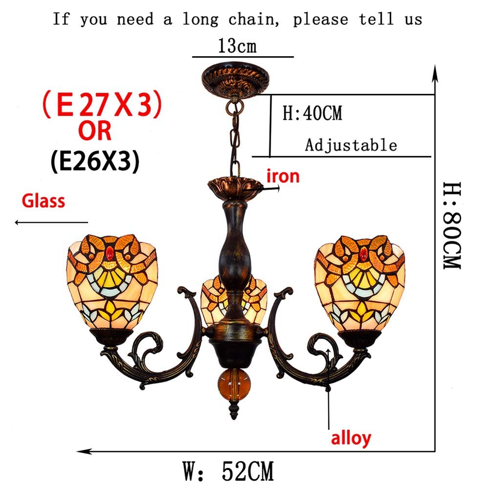 Żyrandol Tiffany 6-calowy styl witrażowy wisiorek światła odwrócony wisiorek sufitowy barokowy odcień 3 ramię wisiorek światło