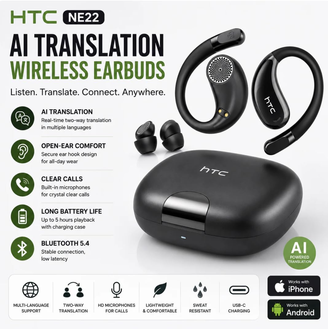 HTC NE22 - Auricolari wireless 2 in 1, auricolari aperti e in-ear, Bluetooth 6.0
