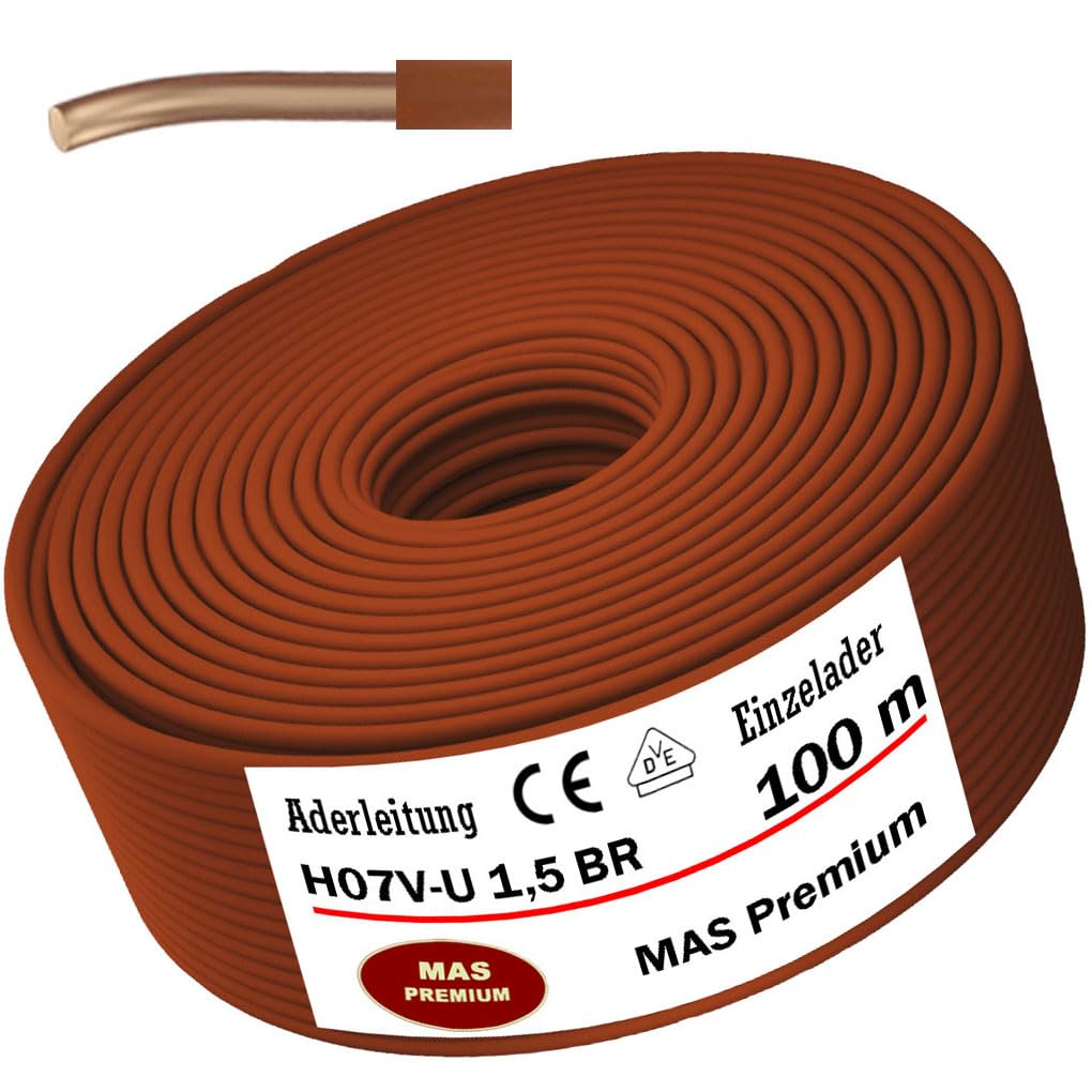 MAS Premium 100m Aderleitung Eindrähtig H07 V-U 1x1,5 mm² SW, GNGE, HBL, BR, GR, GN, GE, VIO, RT, WS, DBL, OR Einzelader starr (Braun)