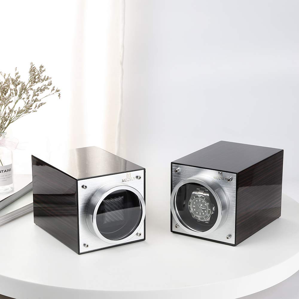 MOZSLY Cargador de reloj para relojes automáticos, alimentado por batería, adaptador AC con 12 modos de rotación, caja con motor silencioso, lacado piano