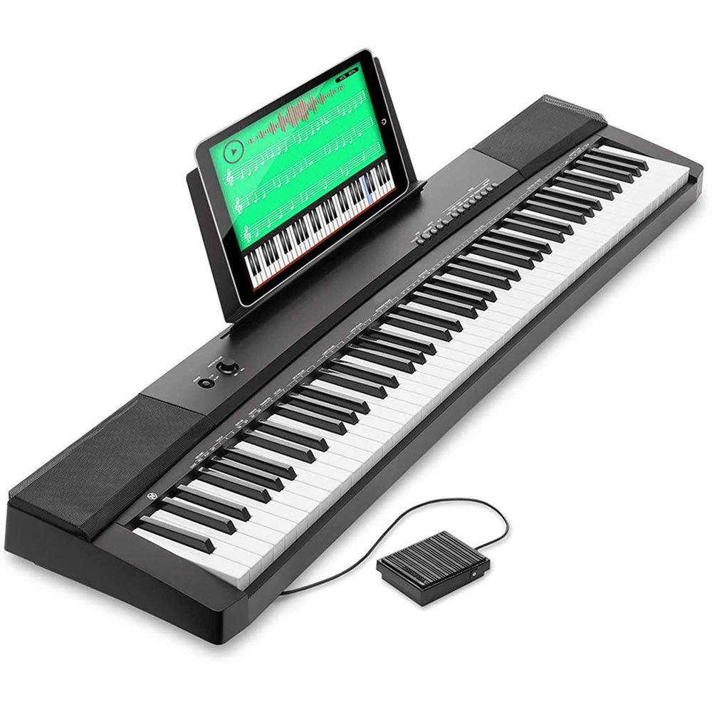 Bakaji Tastiera Musicale Pianola Elettronica 88 Tasti Semi Pesati Pianoforte Multifunzione con 140 Ritmi 6 Strumenti Musicali Funzione Split Twinova Ingresso AUX USB + Leggio e Pedale