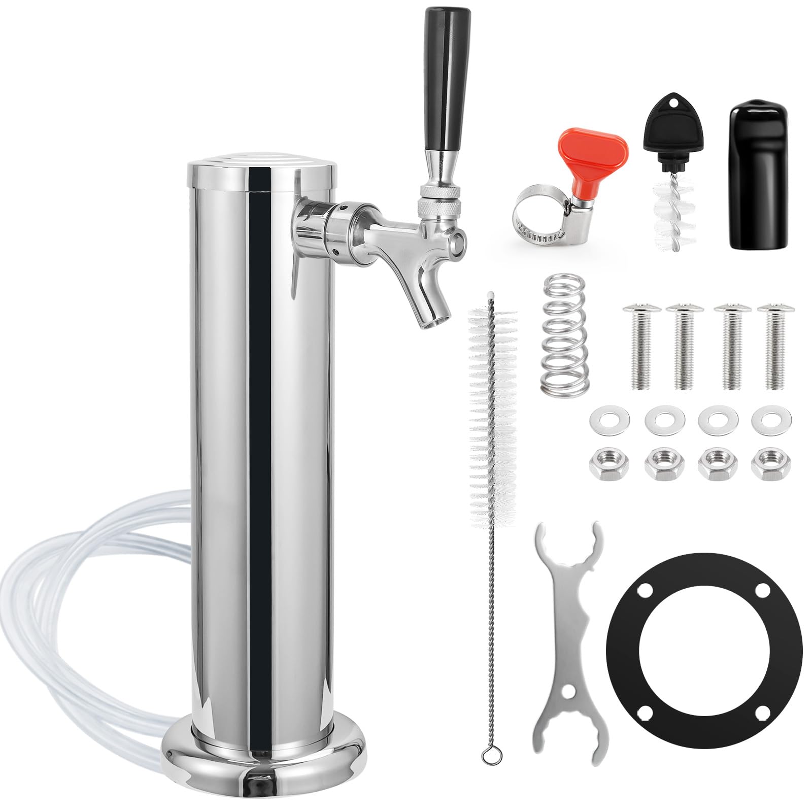 Ferroday Single Beer Tap Beer Tower, Beer Tower dispenser Stainless Steel Tower Kegerator Parts Kit with All Stainless Steel Keg Tap Beer Faucet, Preassembled Line Keg Tower, 3" Kegerator Tower Column
