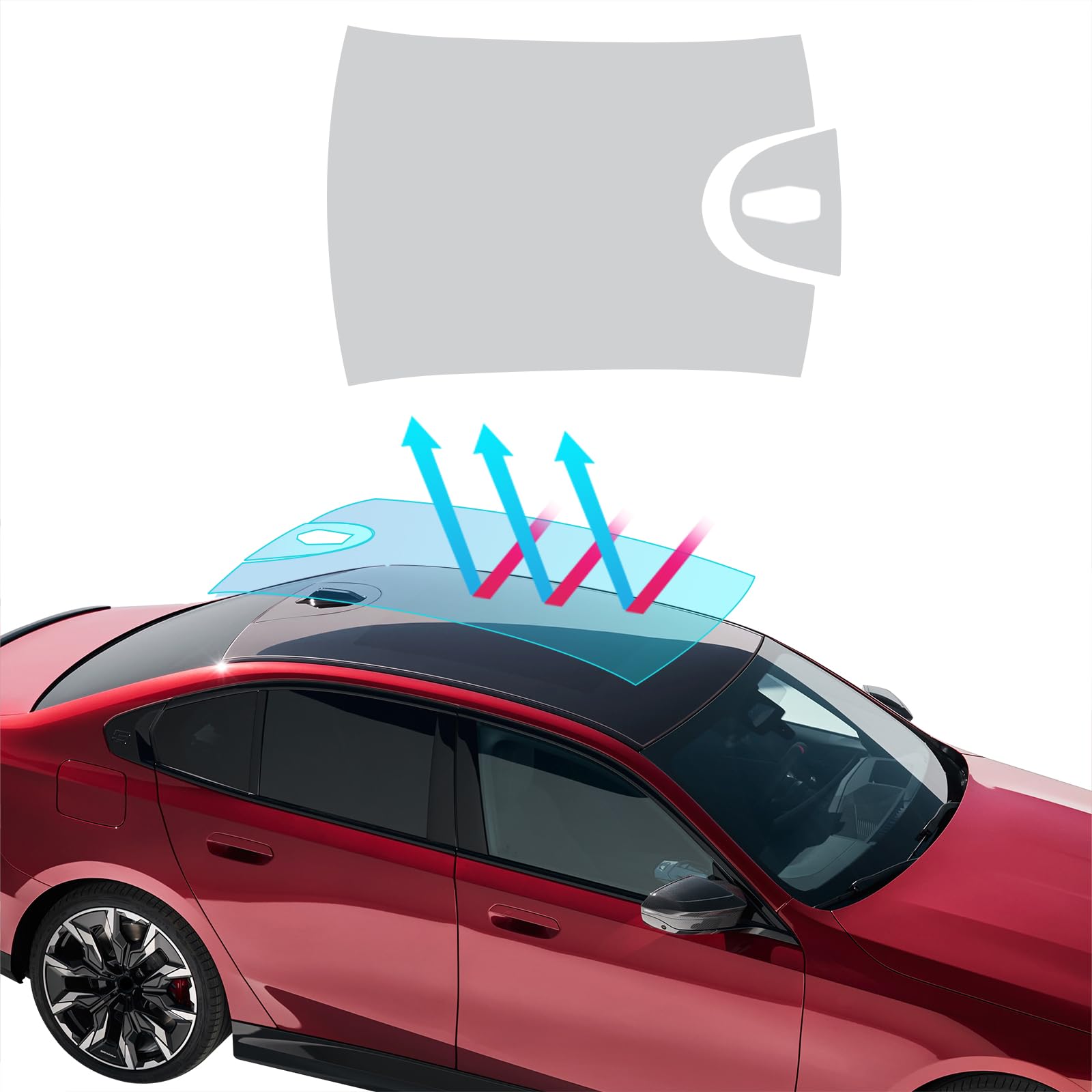 für BMW 5Series G60 2024 8.5mil TPU PPF Solar Fenstertönung für Autodach Oberlicht Vorgeschnittene Selbstklebende Transparent Lackschutzfolie Zubehör Eisblau 2Stück
