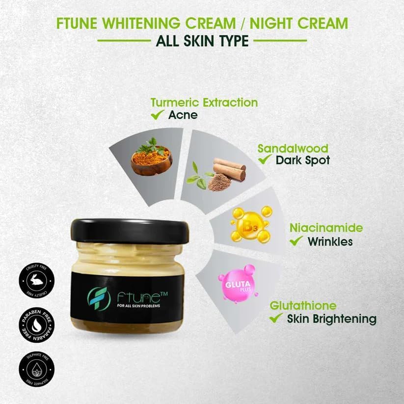 Image of Ftune (Face Tune) Natural Whitening Beauty Cream Dark Spot Removal, Brightening, and Glowing Skin Moisturizing & Revitalizing Formula for Soft, Even-Toned Skin (50GM)