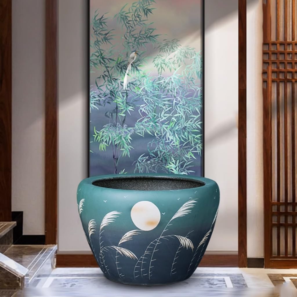 Acuario Tanque de Agua de cerámica de Cilindro Grande for jardín, Tanque de pez Dorado, Cuenco de Loto, Maceta de Lirio de Agua de Loto, Tanque hidropónico Decoración De Acuarios(53cm)