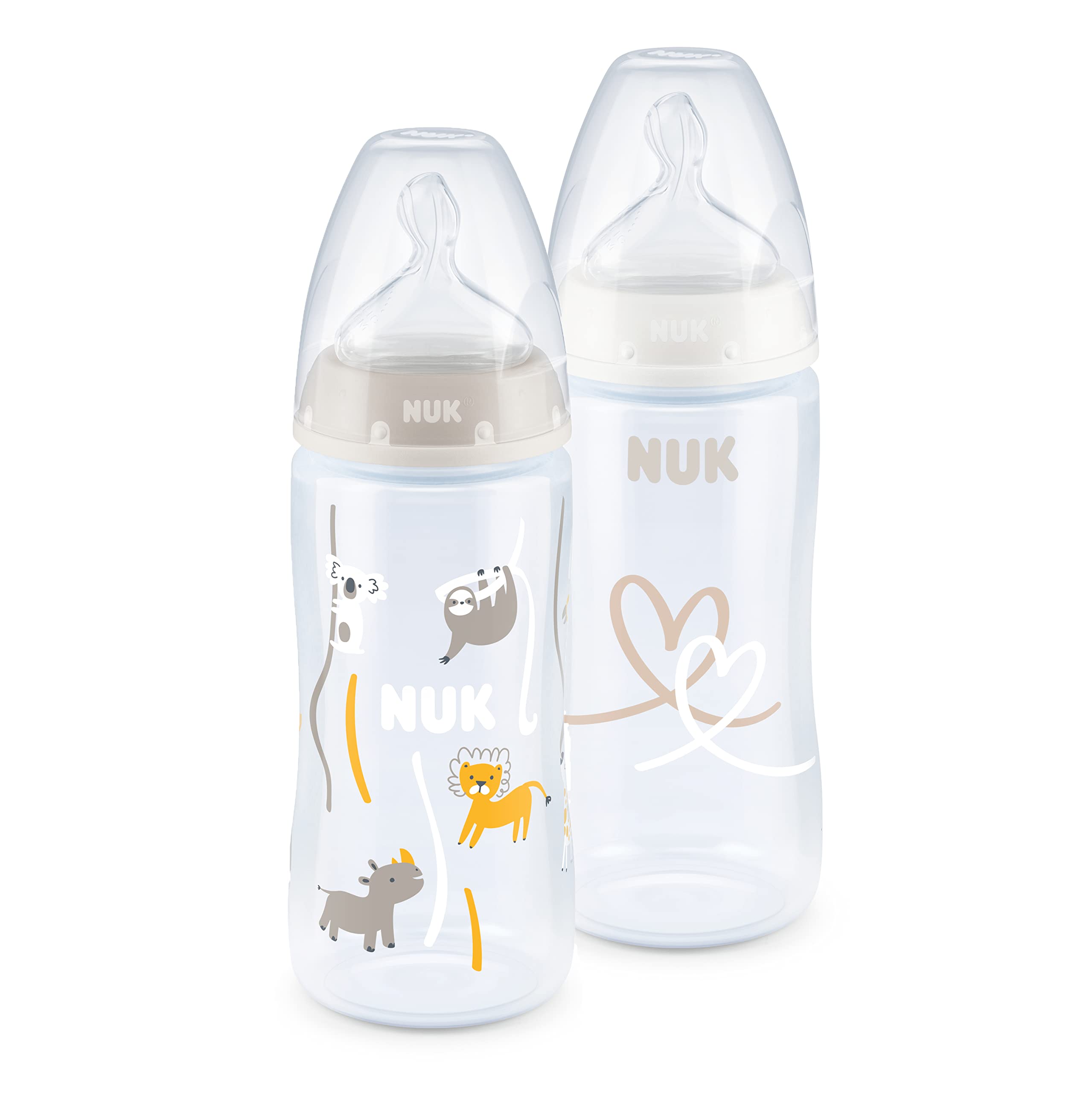 NUKFirst Choice+ Twin Set with temperature control | teats adapted to The jaw | 2 x 300ml bottles | BPA-free | 0 to 6 months | beige and white