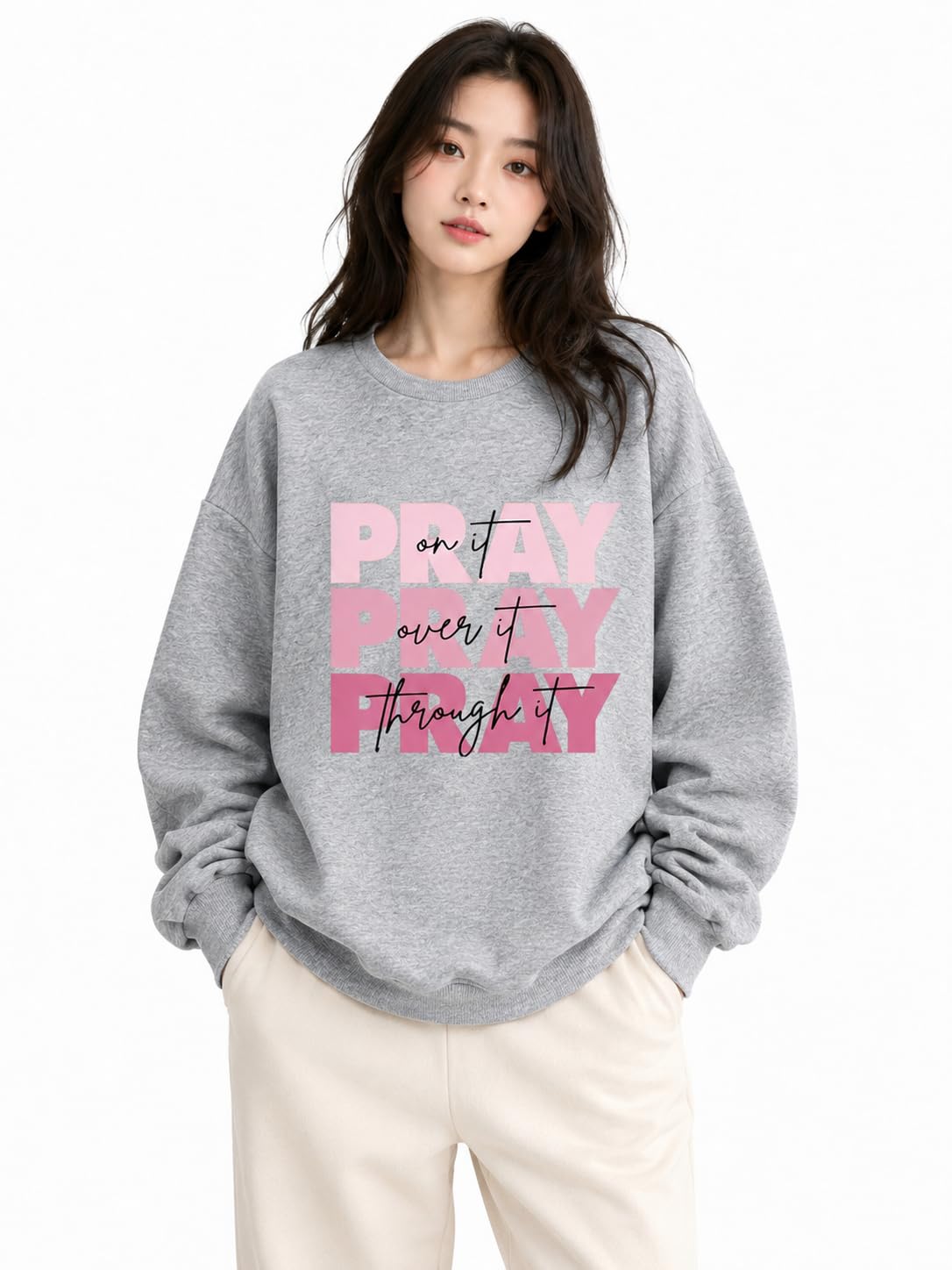 celary Women's Sweatshirts|Women Oversized Sweatshirt with Pray Graphic Print|Available Size: S to 2XL|Full Sleeve Round Neck Pullover Sweatshirt for Girls & Women-picture-50
