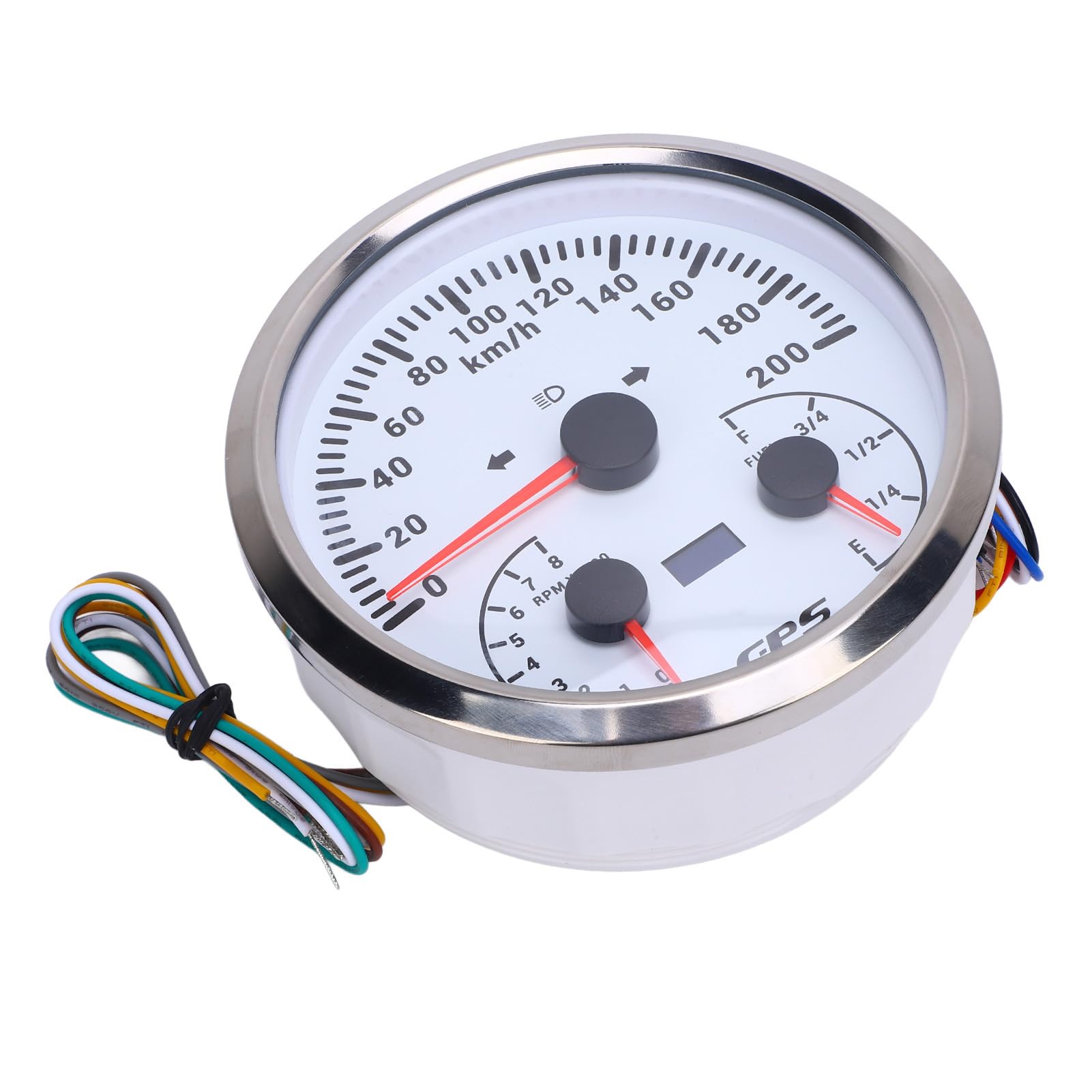 Medidor de odómetro GPS, velocímetro de 110 mm, tacómetro, 0-200 KM H, 0-8000 RPM, indicador de nivel de con señales de giro para camión yate RV (Esfera blanca y bisel plateado CXA098)