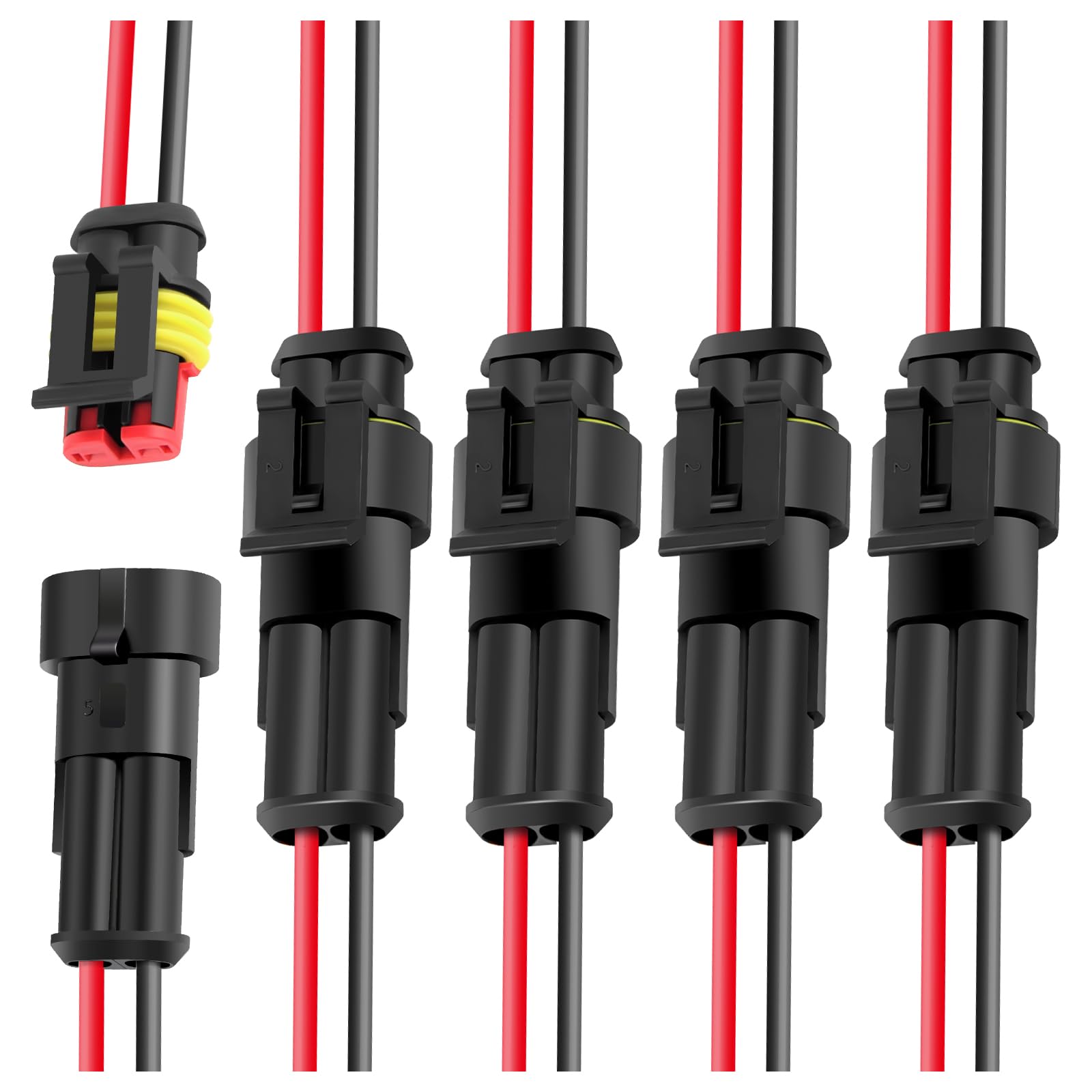 5 Sets Waterproof Wire Connectors of 2 WWire Connector,17AWG 2 Pin Connector Kit Include Male Female WWire Harness Connectors,Universal Quick Disconnect Wire Connector for Most Cars