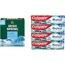 Irish Spring Icy Blast Bar Soap for Men, Mens Soap, Smell Fresh and Clean 12 Hours, Men Bars Washing & Colgate Max Fresh Whitening Toothpaste with Mini Strips, Clean Mint Toothpaste for Bad Breath