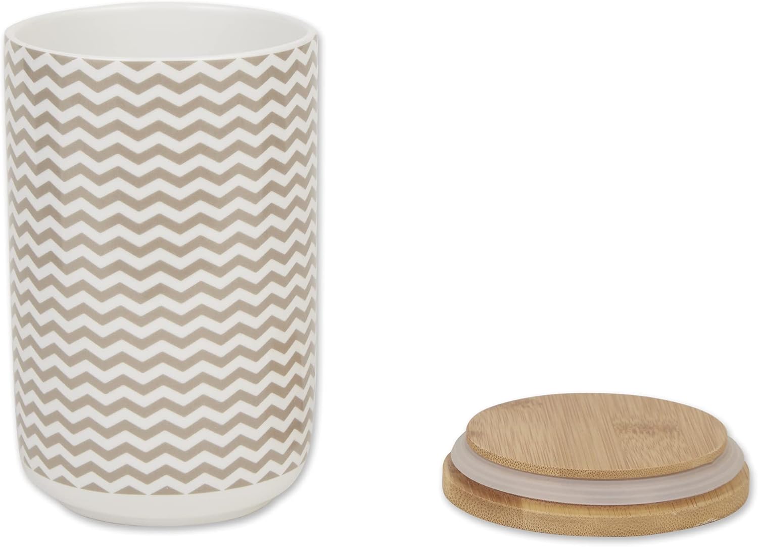 Stone Chevron Ceramic Pet Treat Canister with Bamboo Lid