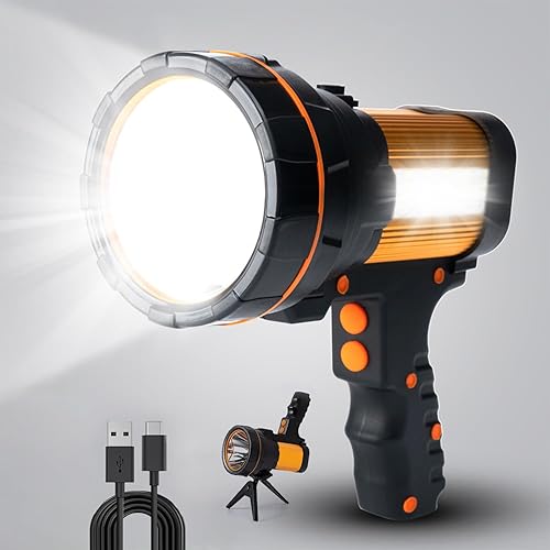 GEPROSMA Super Bright Most Powerful Cordless Handheld Spotlight High 6000 Lumens Rechargeable Big LED Flashlight, Large Searchlight Long Lasting