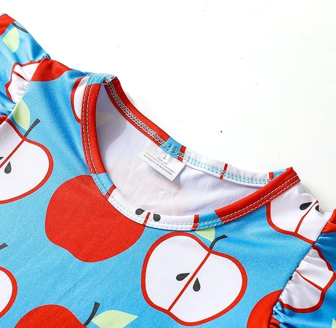 Image of Toddler Girls Back to School Pencil Outfits Set Ruffle T-Shirt Dress and Pants Outfit Set 3-8Years