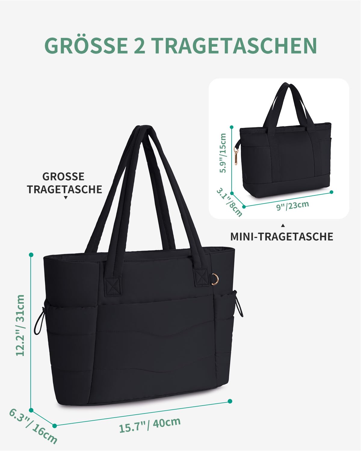 Damska 2-częściowa torba typu tote z zamkiem błyskawicznym, pojemna na laptopa 15,6 cala i kieszeń na butelkę 40 uncji (1,18 l), torba do pracy na uniwersytecie w podróży i na zakupy (model z patentem