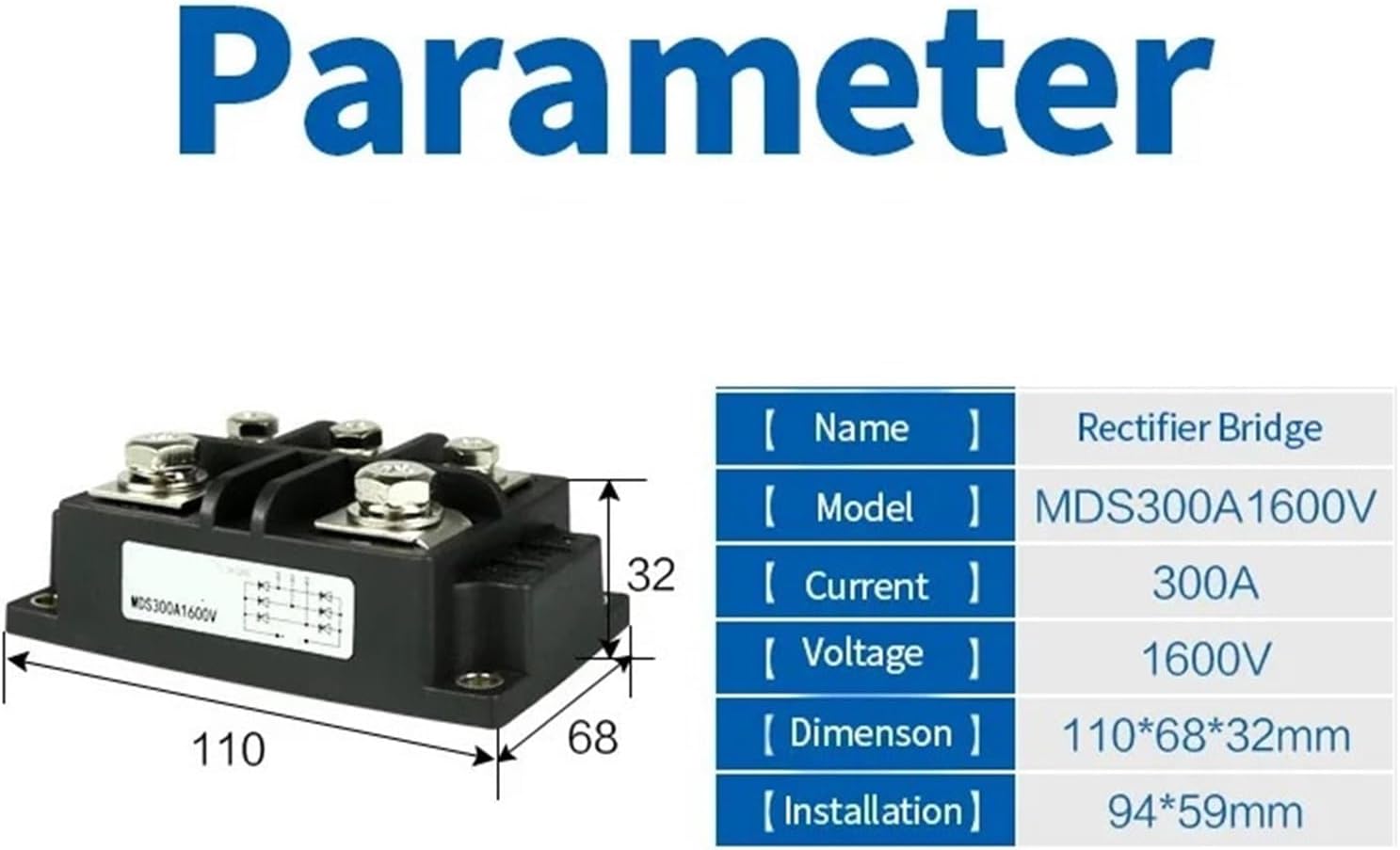 3-Phase Diode Bridge Rectifier 3-Phase Diode Bridge Rectifier 300A 1600V Bridge Rectifier MDS300A MDS300-16