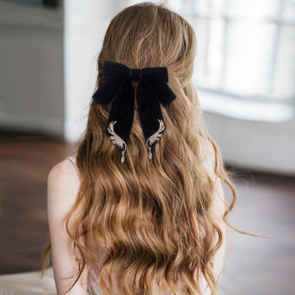 JKQBUX Versailles series Baroque Retro Velvet Ribbon Bow Barrettes Hair Clip Hair Bow Clip Hair Accessories for Women Girl Wedding Party Christmas - Image 3