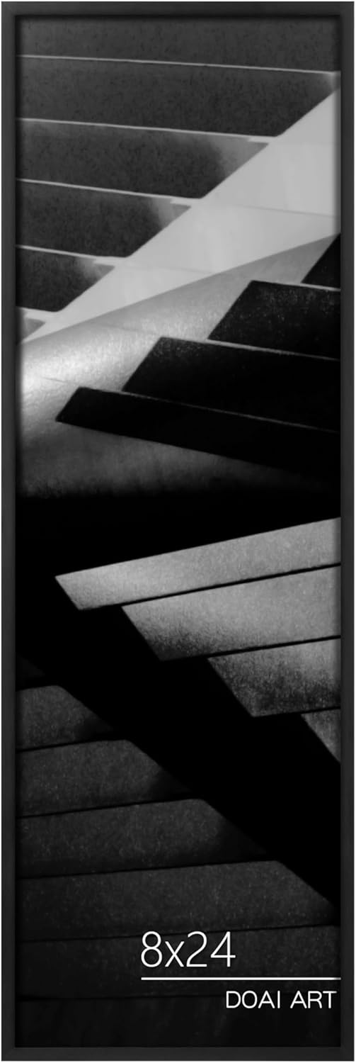 DOAI ART 8x24 Poster Frame Black, Poster Frames 8 x 24 inches or 8x24 Picture Frames with HD Plexiglass for Horizontal or Vertical Wall Mounting, Scratch-proof Safe and Artistic Large Photo Frame Black 8x24 1Pack