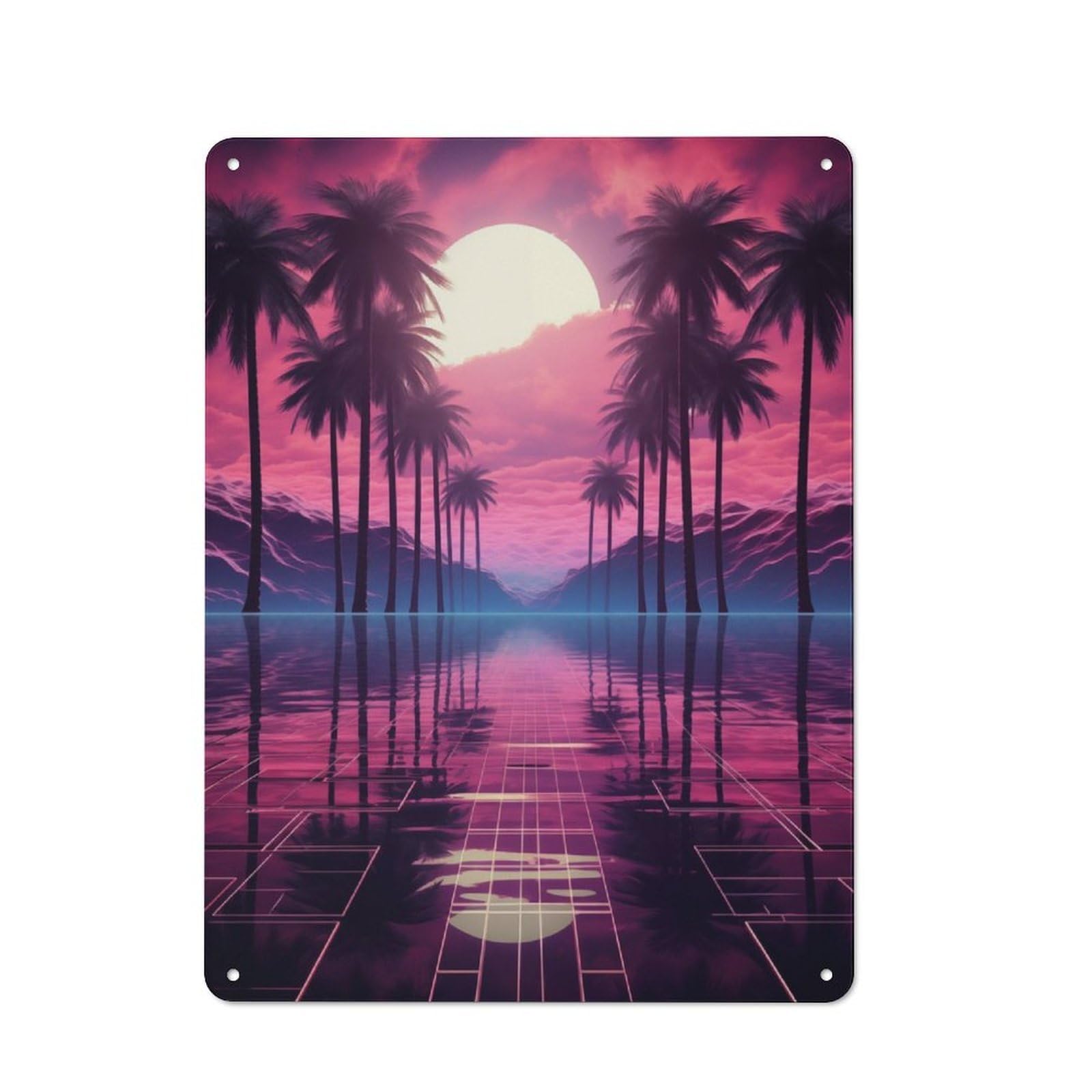 Junmoney Synthwave Sunset Serenade Rustic Tin Sign 40X30cm For Café Or Restaurant, A Decorative Christmas Gift For Hospitality Interior Collectors