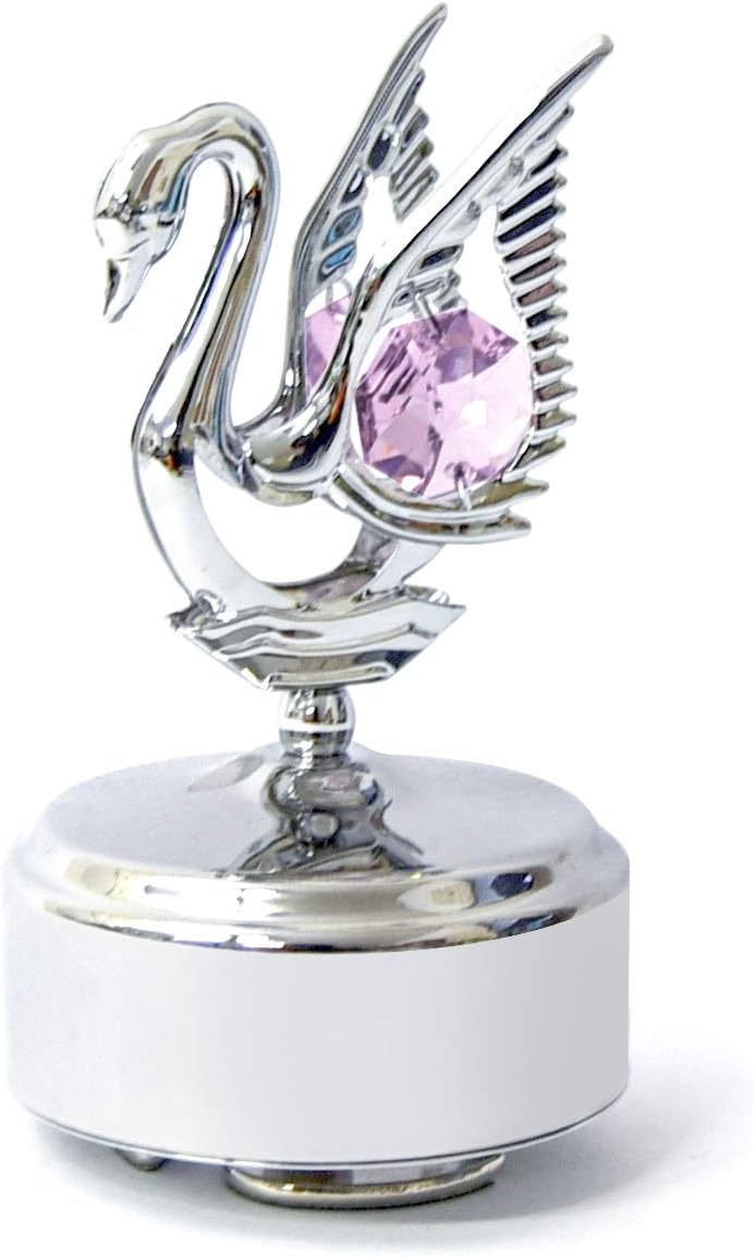 Mascot Chrome Plated Mini Swan Music Box - Pink Crystal - Romantic Gift for her birthday, anniversary, wedding or Home decorations