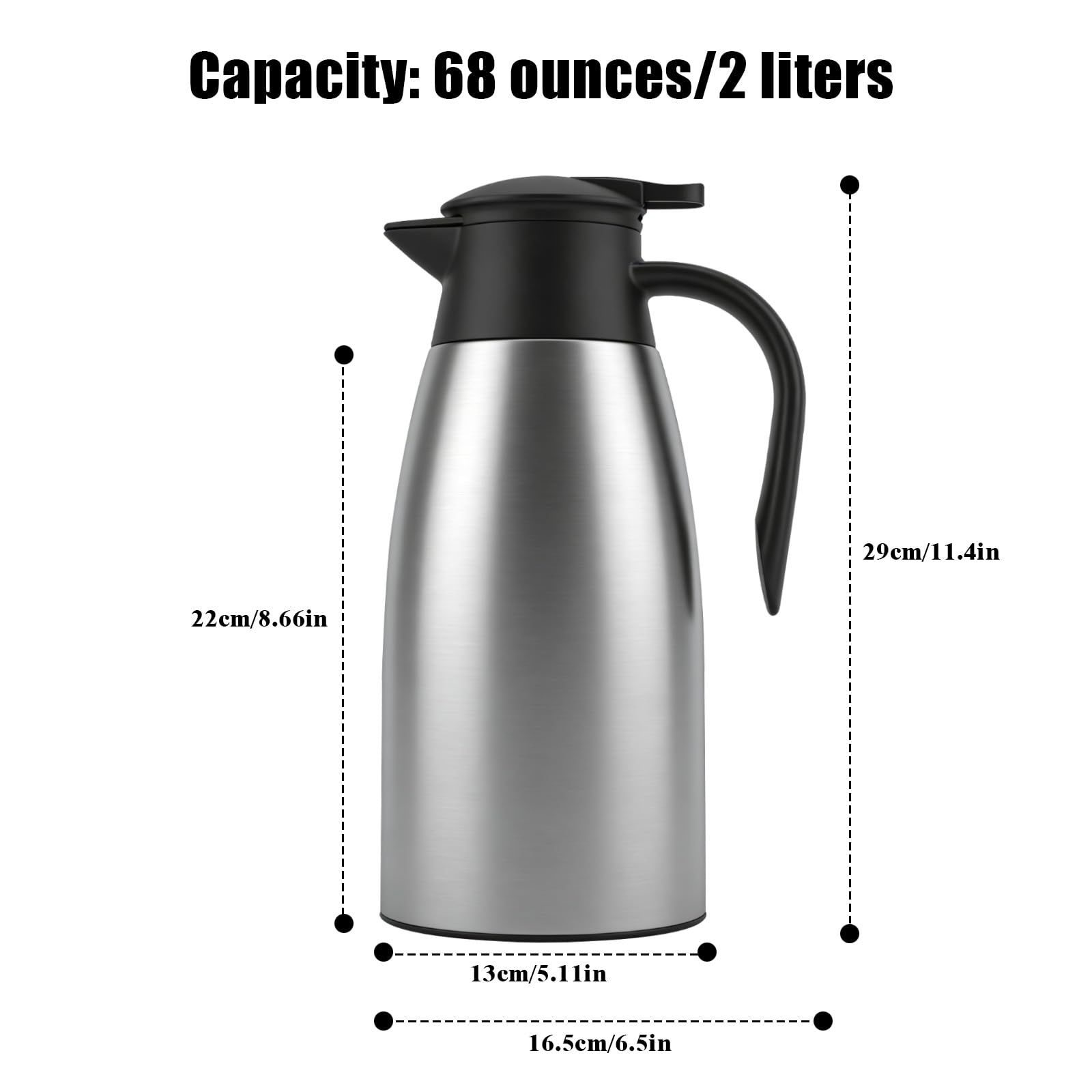 2L Bouteille Carafe Isotherme en Acier Inoxydable, Pichet Isotherme, Prévention Des Fuites pour Les Bouilloires, Les Théières pour Boissons Chaudes ou Froides