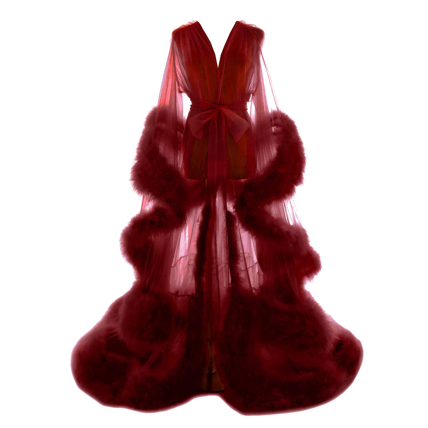 FangJianOld Hollywood Feather Robe for Women Long Lingerie Tulle Bathrobe Wedding Scarf Bridal Robe Maternity Photoshoot
