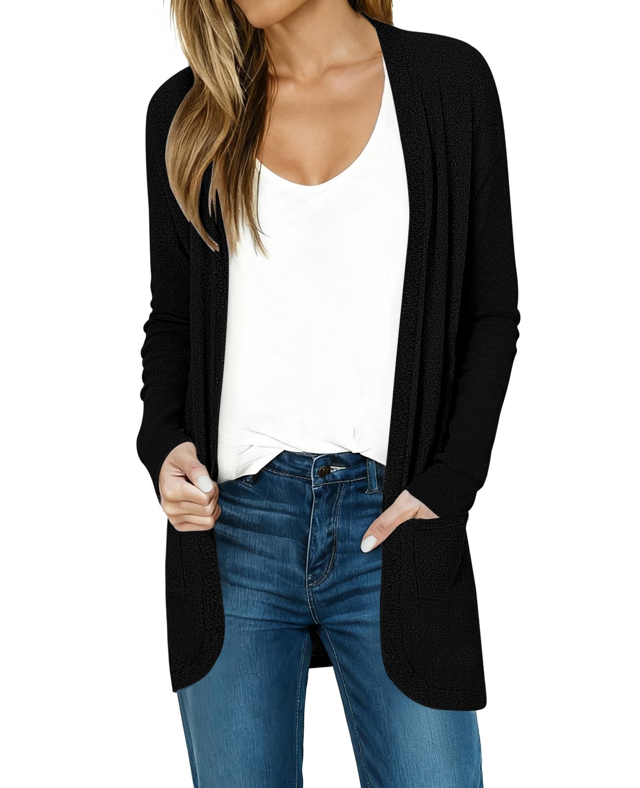 Women's Casual Long Cardigan Sweaters Lightweight Long Sleeve Soft Open Front With Pockets