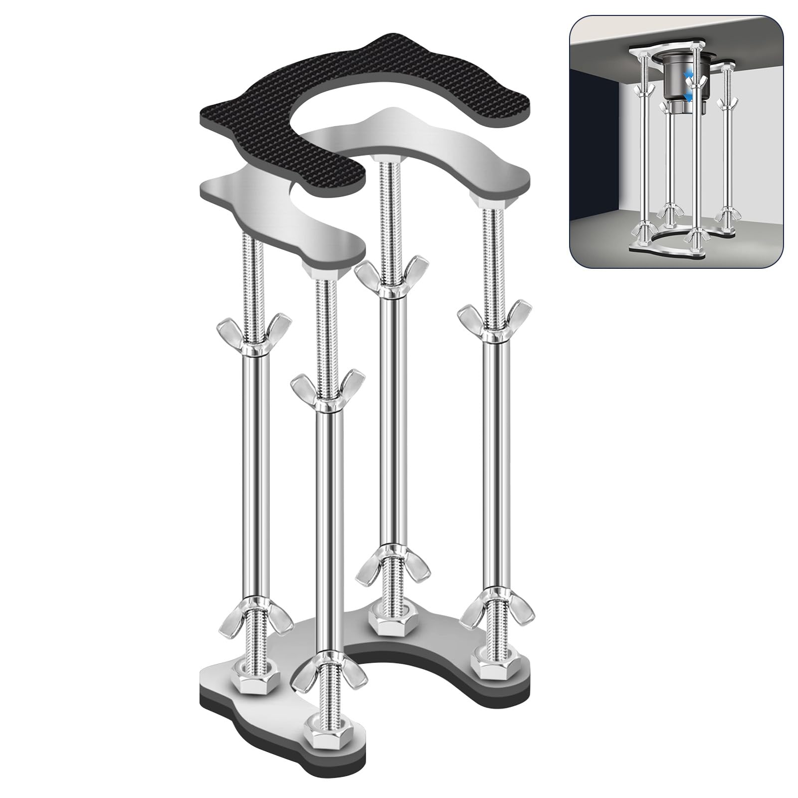 Support d'évier de cuisine encastrable pour économiser de l'espace - Kit de réparation d'évier vertical avec coussinets antidérapants absorbant les chocs - Support réglable en acier