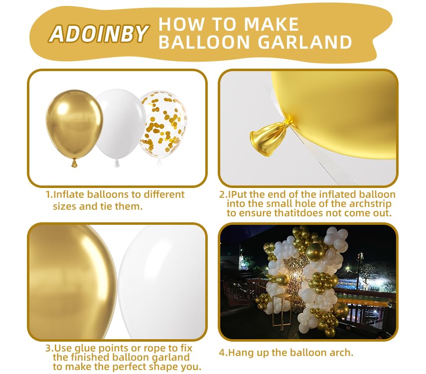 Image of White and Gold Balloon Arch Kit, 140Pcs Matte White Metallic Gold and Gold Confetti Party Balloon Garland Kit for Wedding, Engagements, Birthday, Bridal Shower, Baby Shower Anniversary Decorations