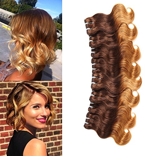 100% Brazilian Virgin Hair Brazilian Remy Hair Ombre Body Wave Bundles 4 pcs 10 inch 50 g/pcs Total 200 g Human Hair Extensions Hair Weaving (4/30 Brown To Blonde)