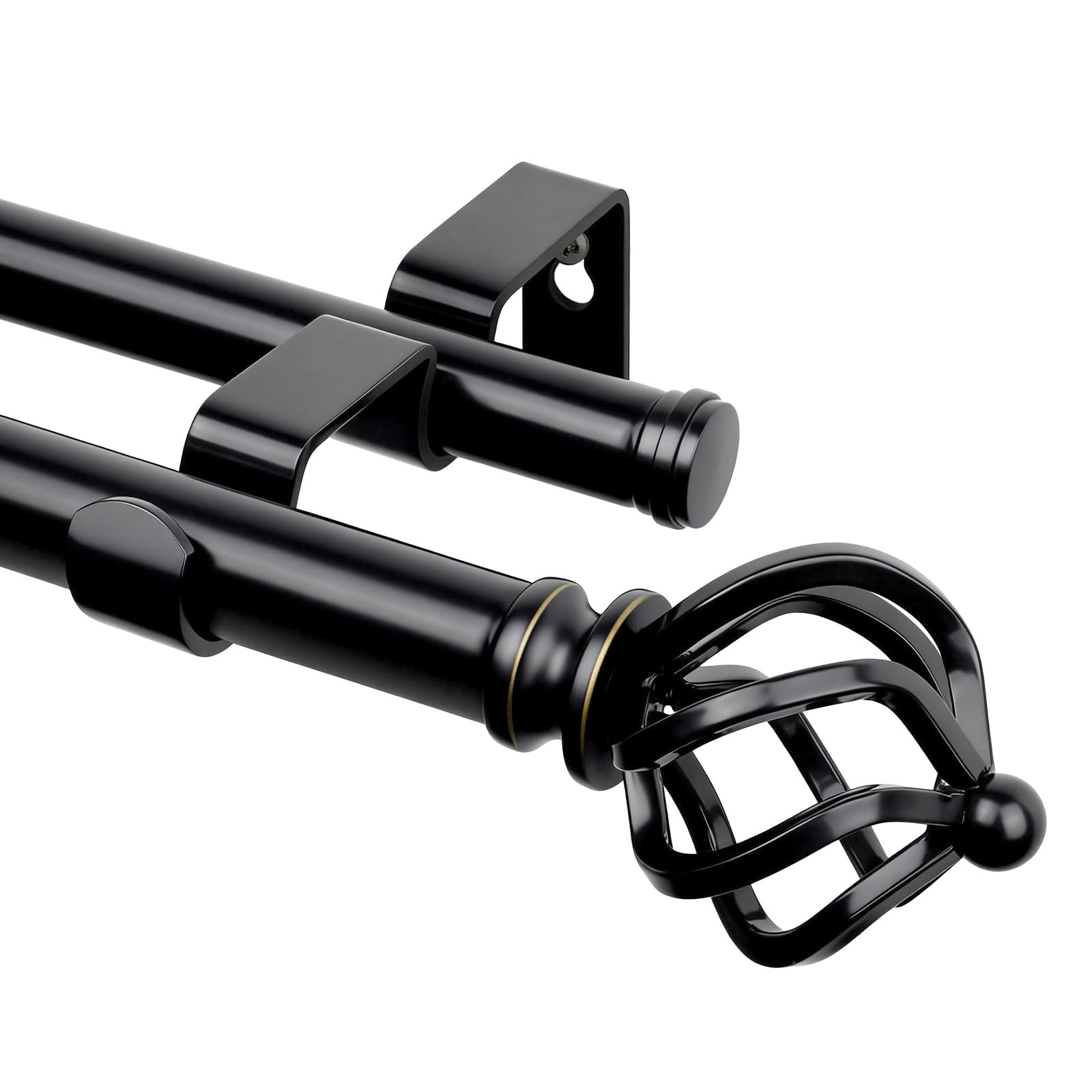 KAMANINA 2 Läufig Gardinenstange mit Twisted Cage Endstück für Fenster
