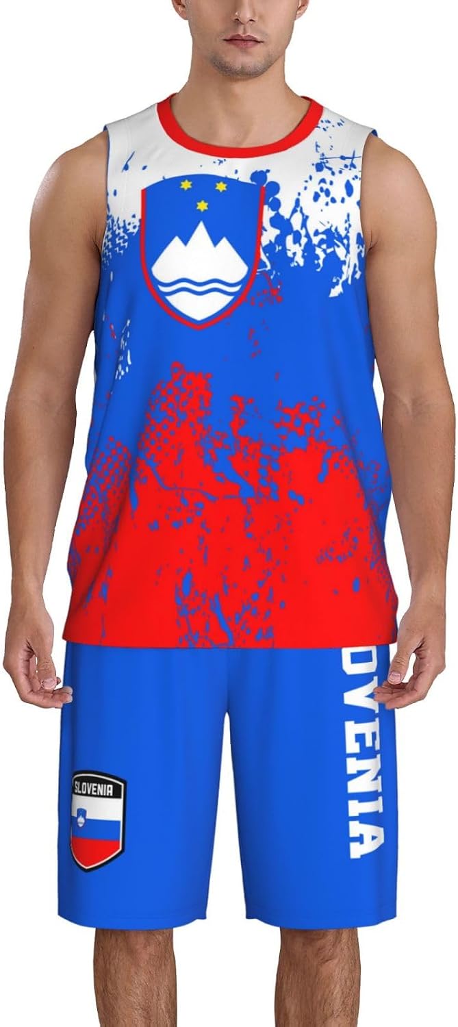 Slovenia Flag Grain (2) Basketball Jersey Uniform Suit for Men Adults Training Athletic Set