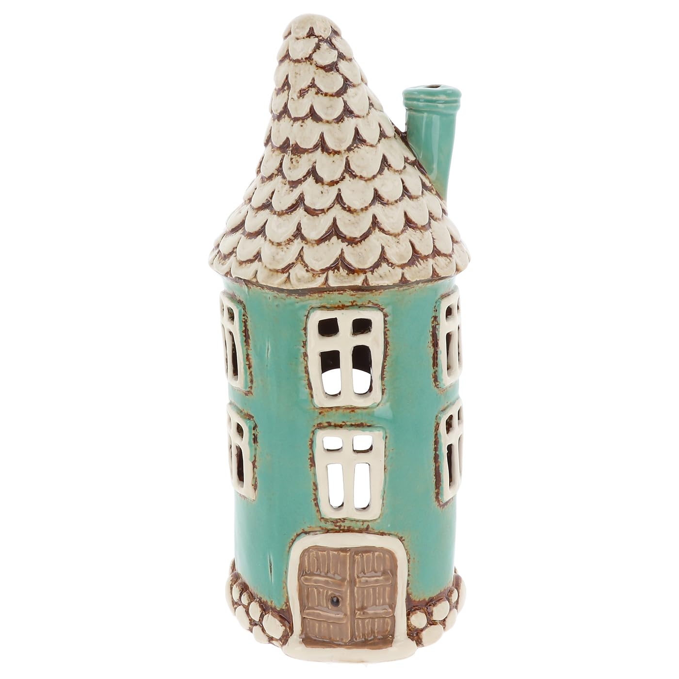 Shudehill Giftware Village Pottery Round Heart House Tealight Holder - Blue, Pink, Grey & Teal (Teal)