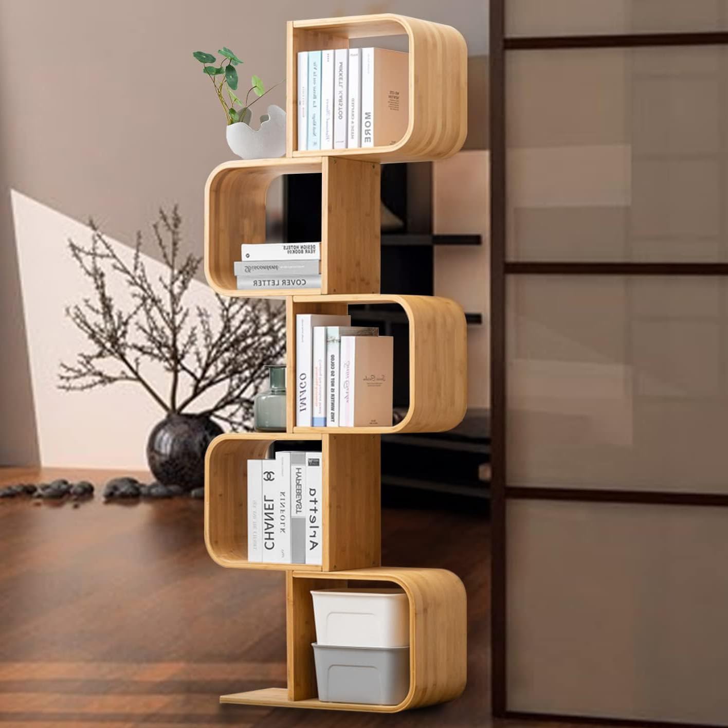 briteman S-Shape 5-Tier Bamboo Bookshelf