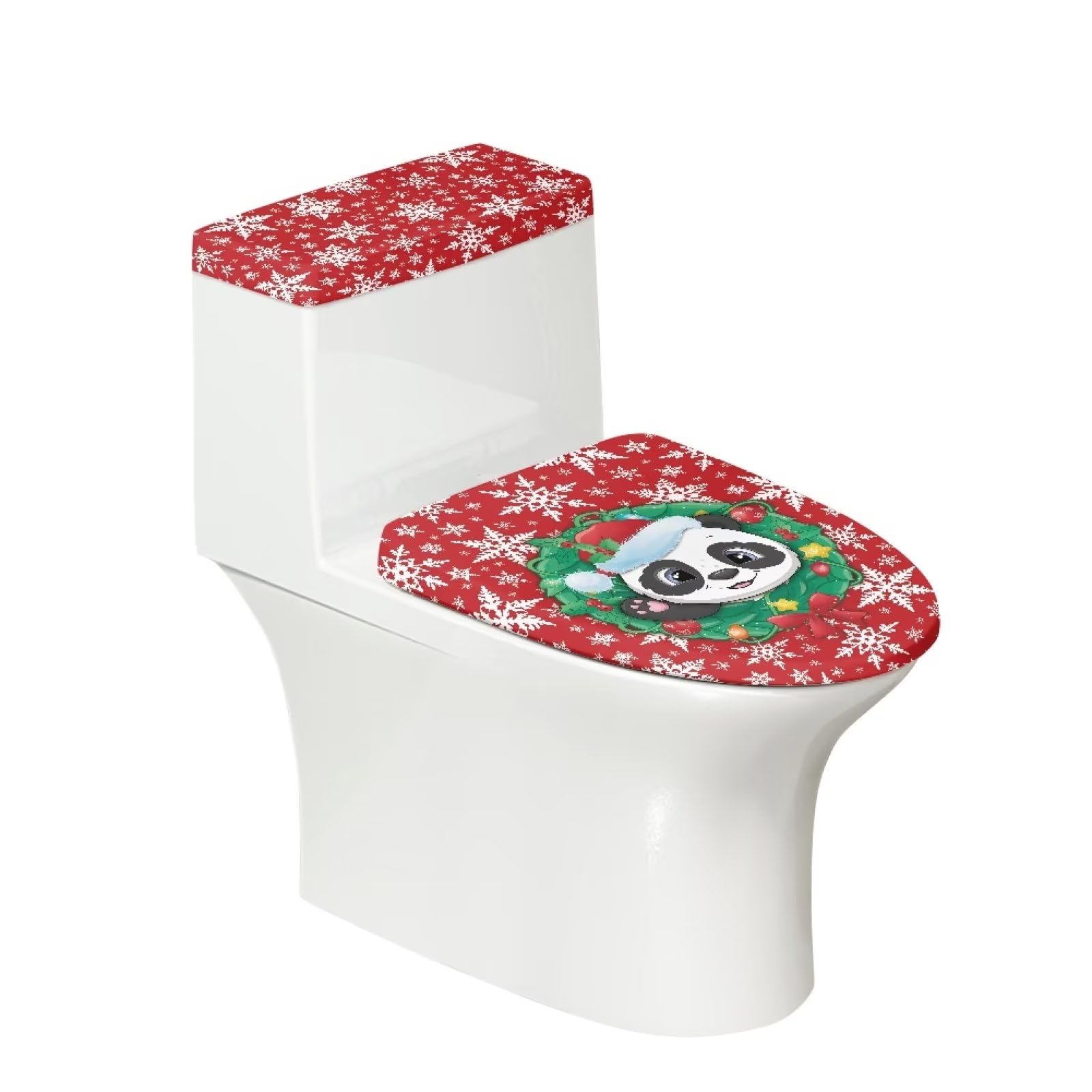 TODIYADDU Christmas Cute Panda Toilet Lid Cover and Toilet Tank Lid Cover Elongated Toilet Lid Covers Toilet Tank Lid Replacement Hygienic Universal Toilet Cover Set Fits Accessories Decor-1 Set