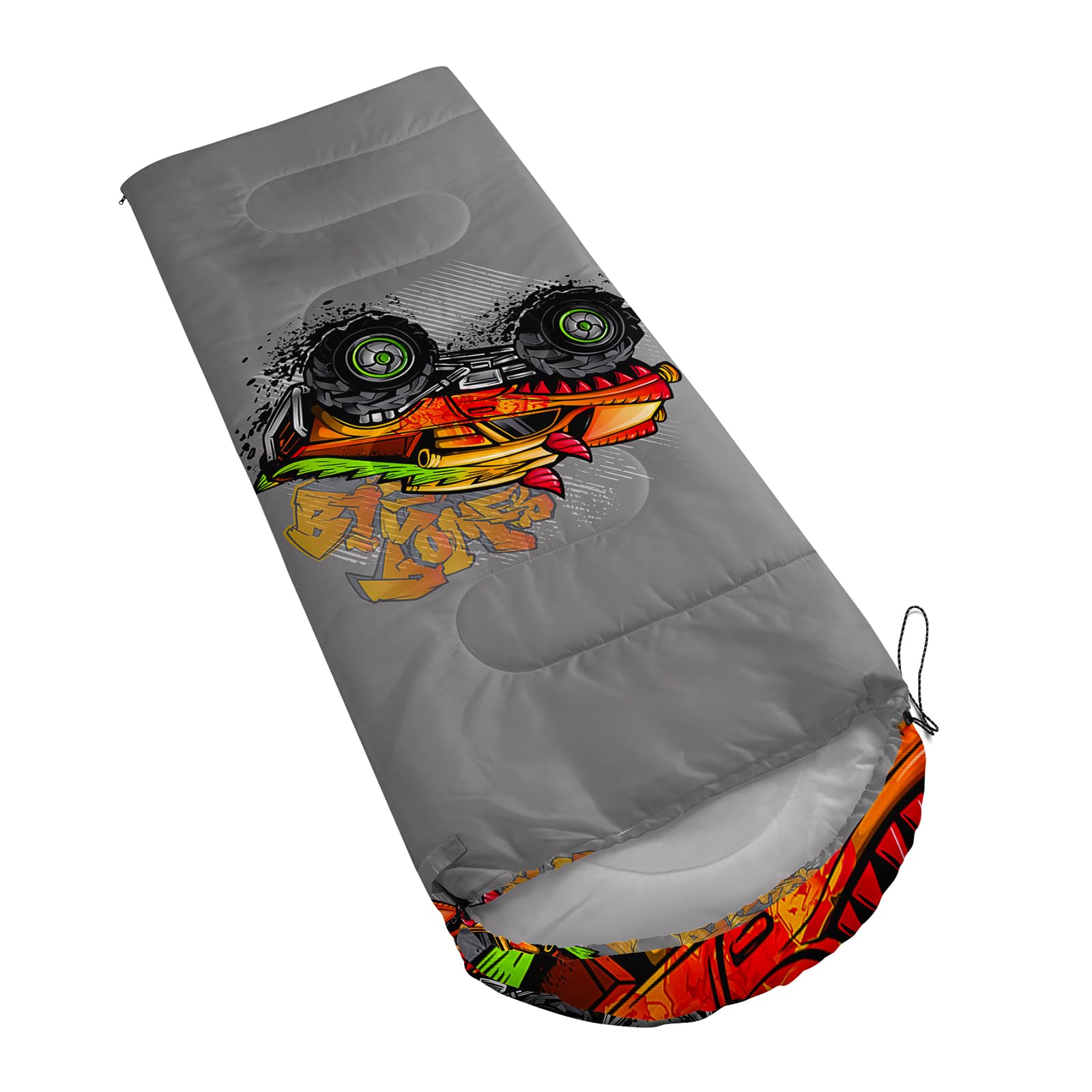 AILONEN Monster Jam Truck Kids Camping Sleeping Bags,Lightweight,Waterproof,3 Season Warm & Cool Weather,Grey,Teen Boys Sleeping Bags for Adults,Traveling,Outdoors