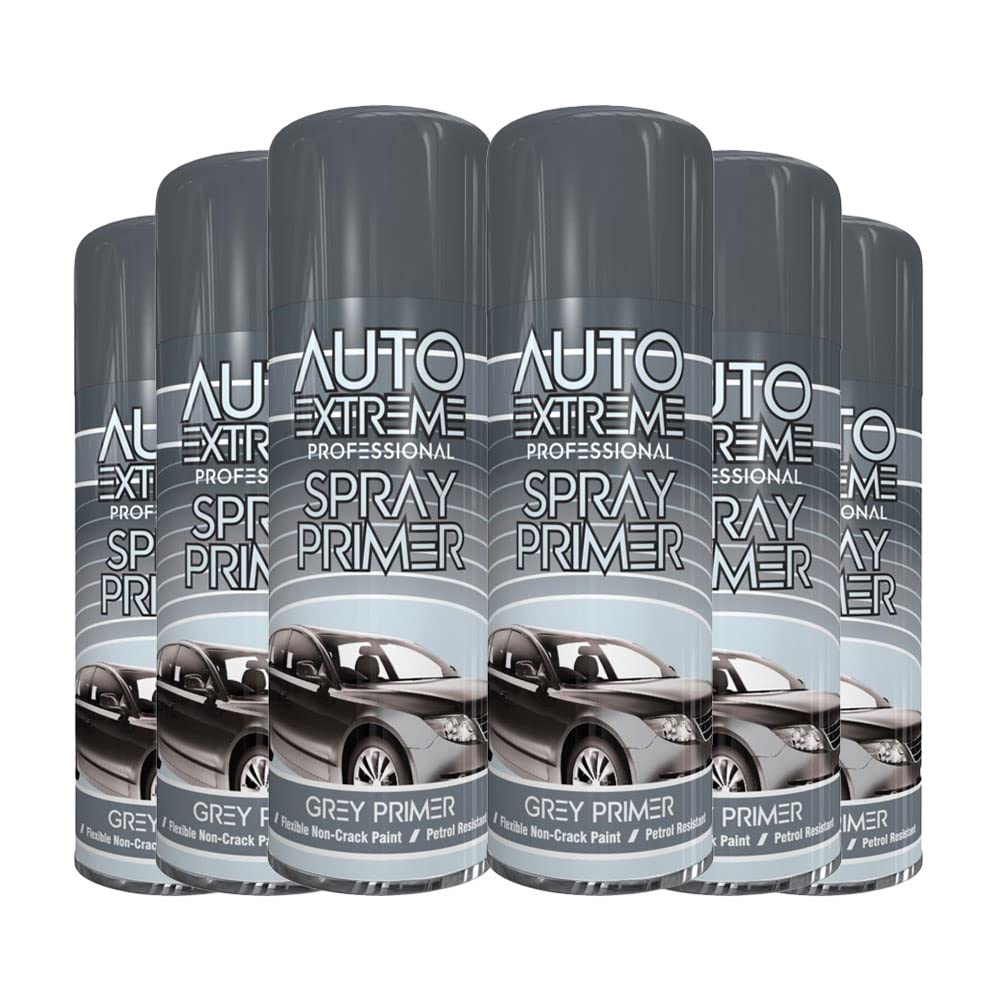 Classic Signature - 6 x Auto Extreme Grey Primer Spray Paint 400ml Professional Quality, Perfect Finish for Cars, Bikes,Vans, Metal, Wood