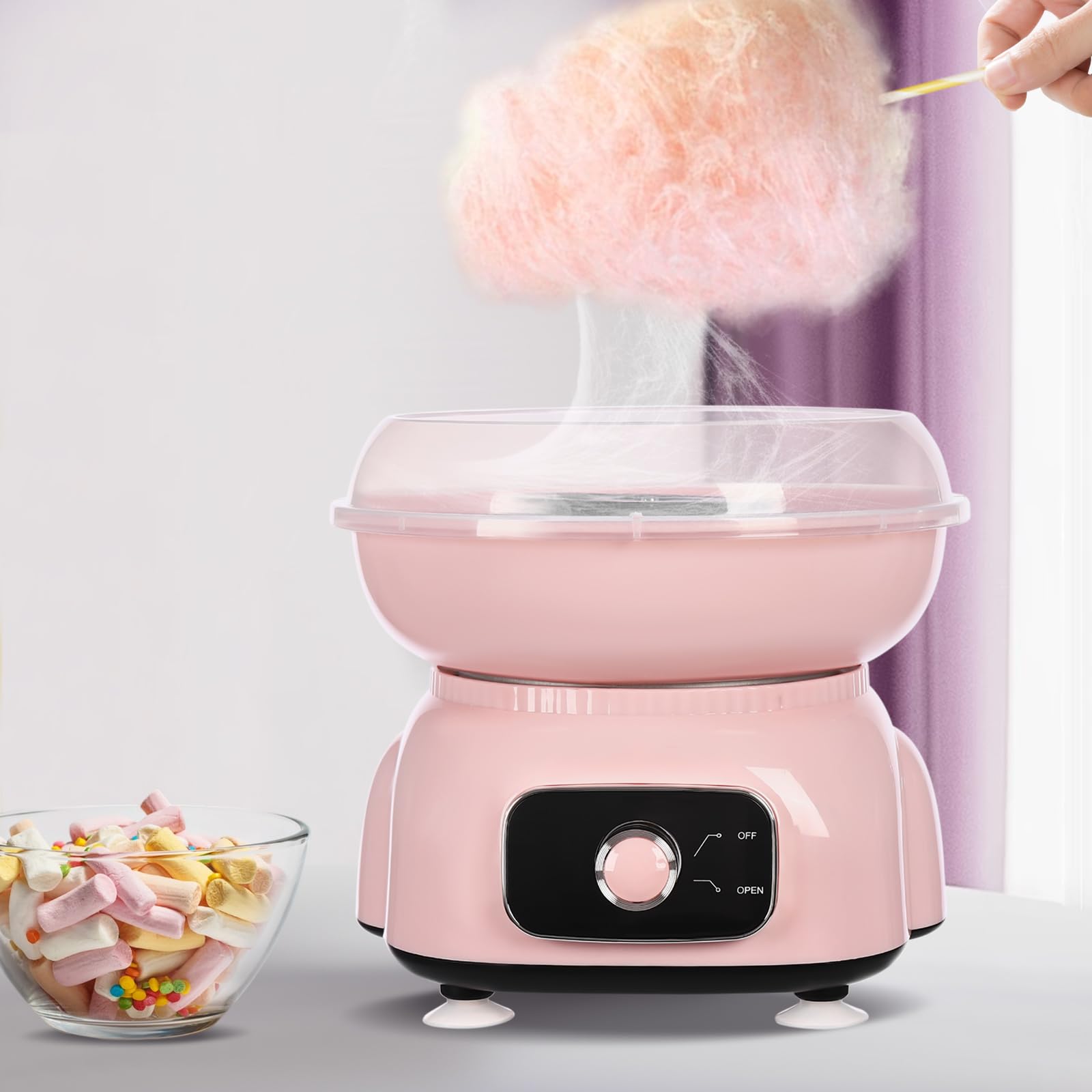 Maszyna do waty cukrowej o mocy 500 W, z 10 bambusowymi patyczkami, urządzenie do brody cukrowej, dla dzieci, na przyjęcia urodzinowe, święta, imprezy świąteczne (różowa)