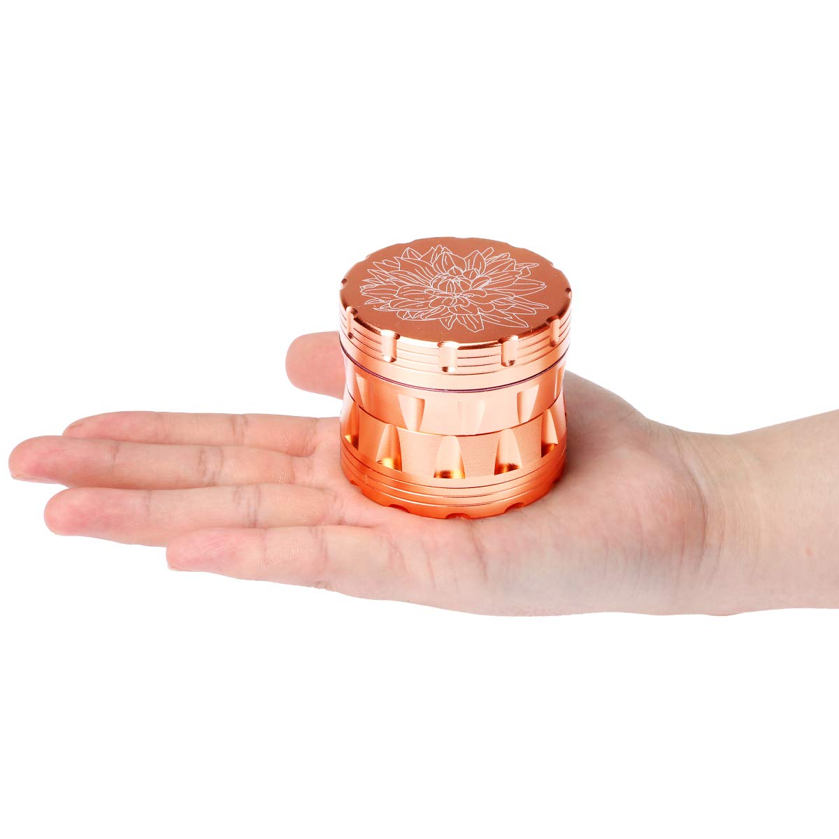 DCOU Premium Aluminium Gewürze Metallschleifer mit Pollenfänger mit Laser Blumenmuster 63mm 4 Stück