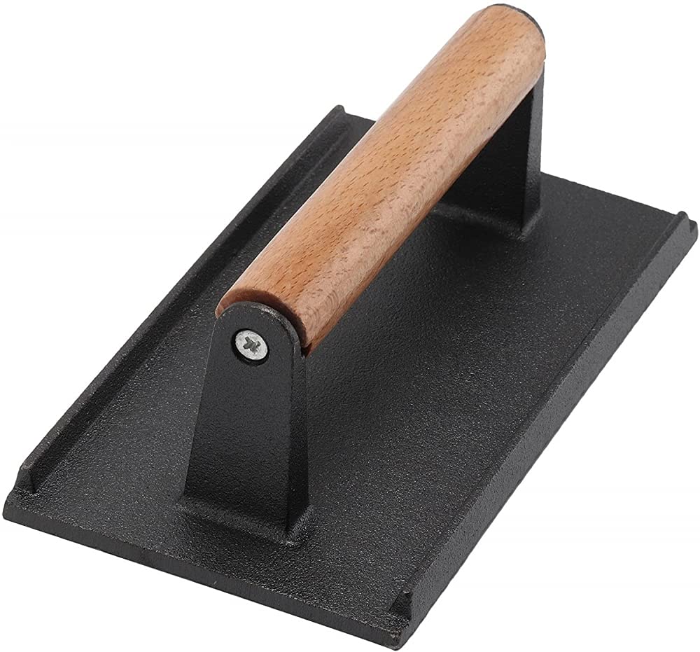Prensa De Hierro Fundido para Carne De 20x10x7 Cm Prensa De Hamburguesa Prensa De Tocino con Mango De Madera para Accesorios De Parrilla De Barbacoa.