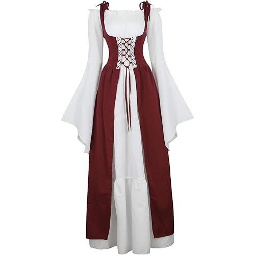 Renaissance Dresses for Women Medieval Costume Irish Long Over Dress Victorian Vintage Halloween
