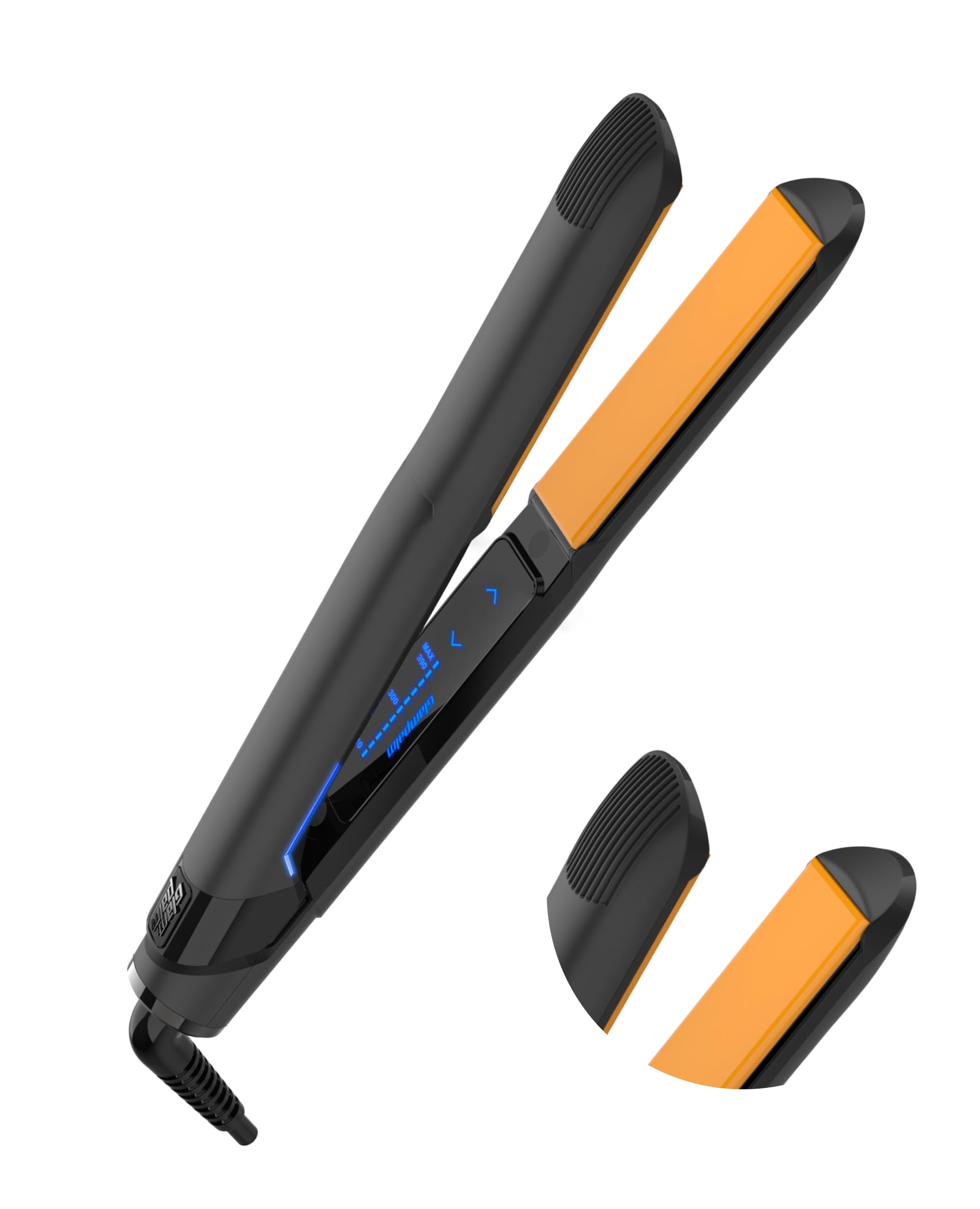 GLAMPALM Hair Straightener 1" Ceramic Flat Iron Infused with Vita C, Korea's No.1 Professional Salon Tool, 3D Swivel Cord & Dual Voltage, Digital LED(210°–450°), 20s Fast Heat-Up, Black (GP201T)