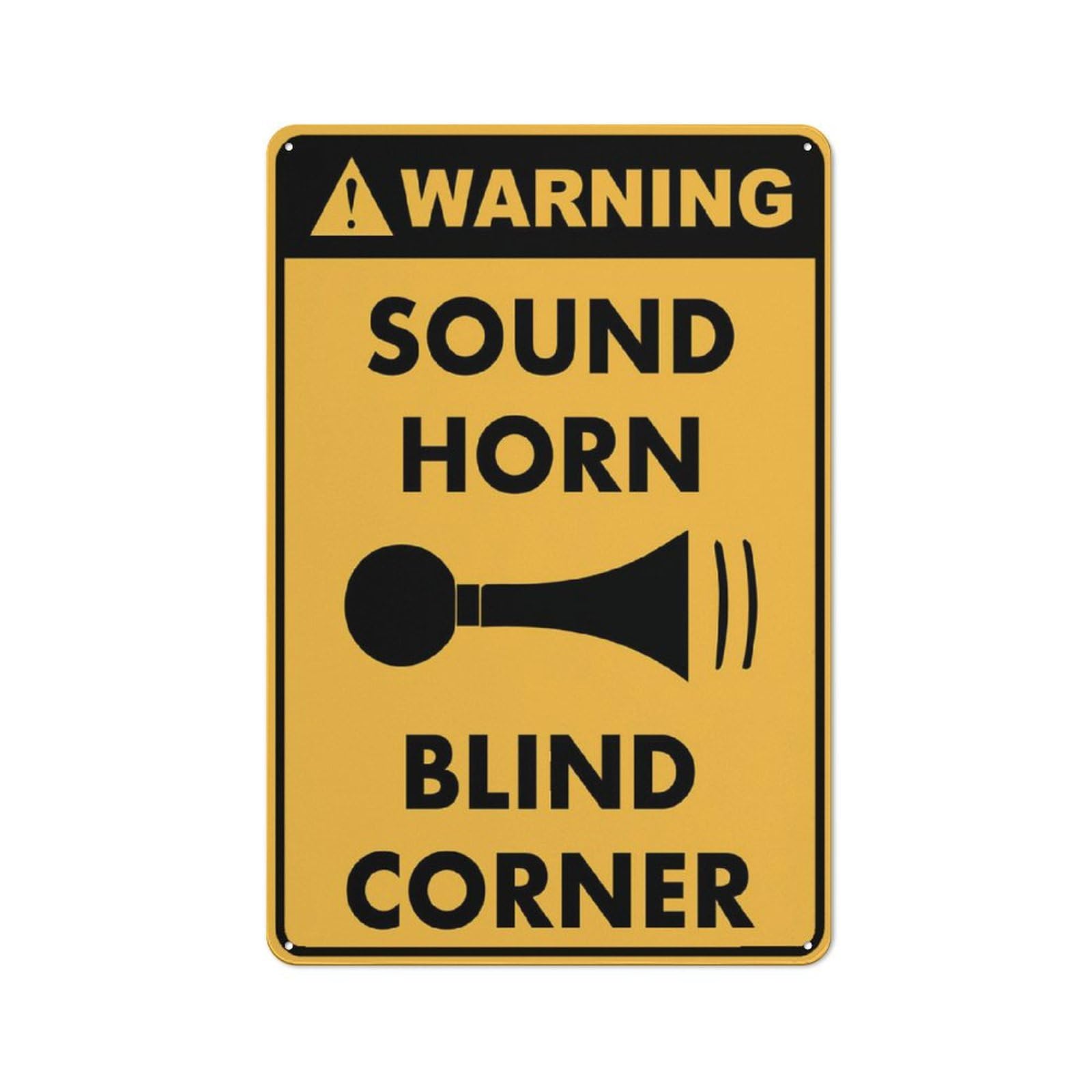 Peiyeety A003 Metal Tin Sign Warning Sound Horn Blind Corner Safety Sign, Rust-Proof Metal Vintage Wall Art For Farm Ranch Country Road Work Zone, Outdoor Indoor Use, 6X8 Inch