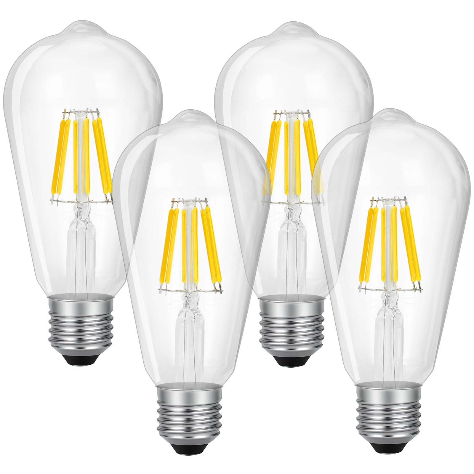 Jiehe Dimmable LED E27 Edison Bulb, 6W ST64 Light Bulb, Vintage Led Filament Bulbs, 2700K Warm White, Retro Clear Glass Screw Lamp 820LM, Pack of 4