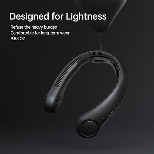 Vista 8 de JISULIFE Ventilador de cuello portátil mejorado, collarín manos libres personales, ajuste de engranajes de 5 velocidades, 5000 mAh portátil sin