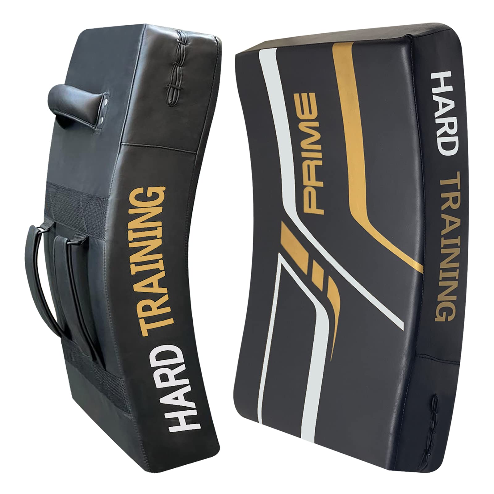 PSS curved Buffalo Leather kick Pad multi-layer shield for Training kickboxing Taekwondo MMA Martial arts, knee and elbow strike shield for men & women (sold as single item) 1115 (1115 Black/Golden)