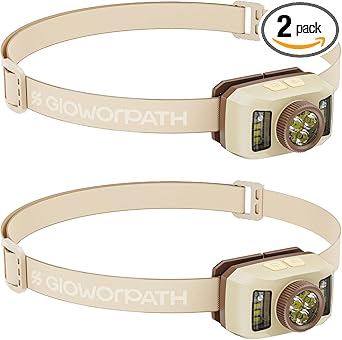 Rechargeable Headlamp Flashlight,Super Bright LED Head Torches,Sensor Control, 6 Light Settings, IPX5 Waterproof & Lightweight, Ideal for Camping, Running & Hiking Outdoor (2, Beige)