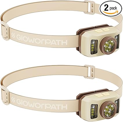 Rechargeable Headlamp Flashlight,Super Bright LED Head Torches,Sensor Control, 6 Light Settings, IPX5 Waterproof & Lightweight, Ideal for Camping, Running & Hiking Outdoor (2, Beige)