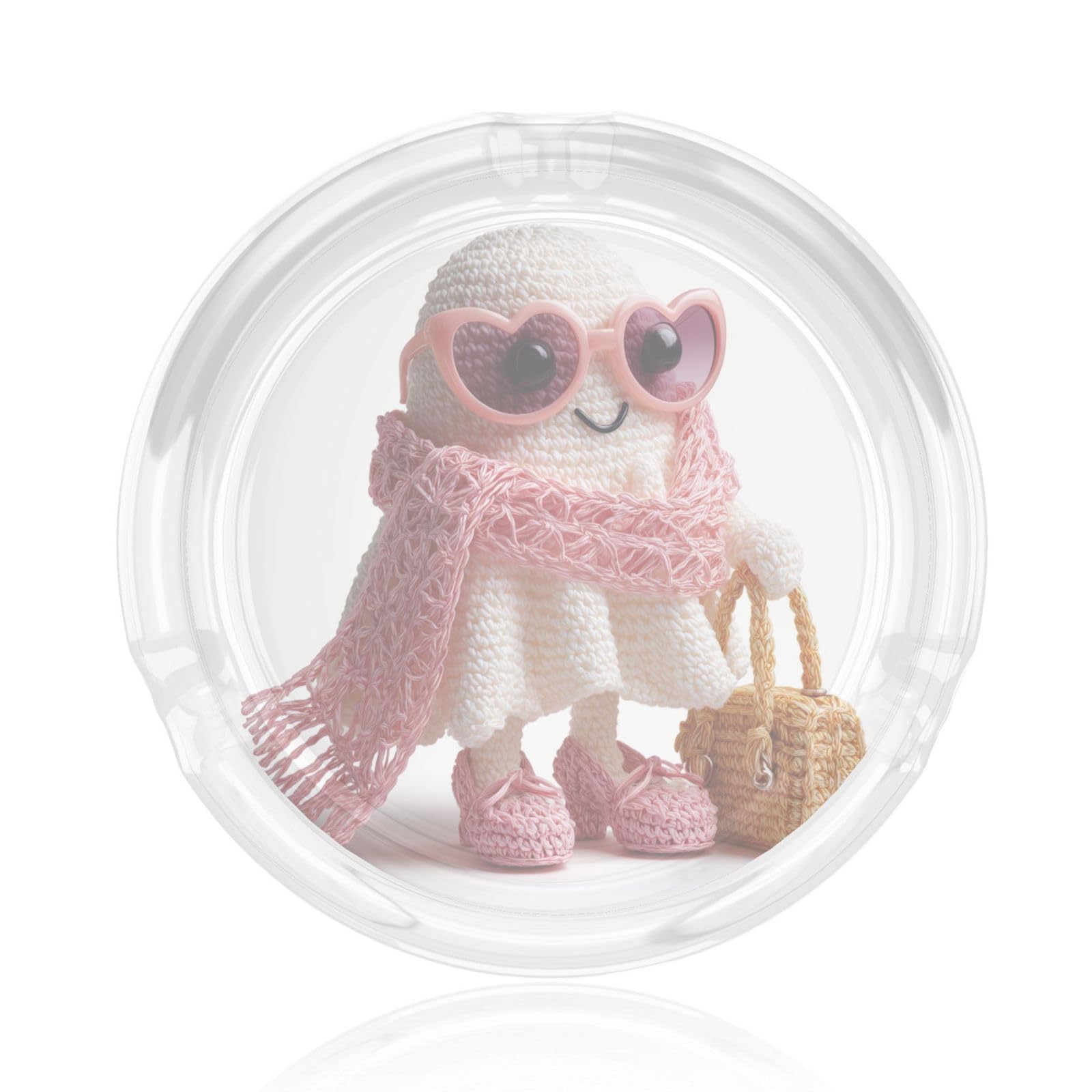 Cute Crochet Yarn Coquette Ghost Sunglasses Glass Ashtray For Cigarettes Ash Trays Case For Home Office Decor