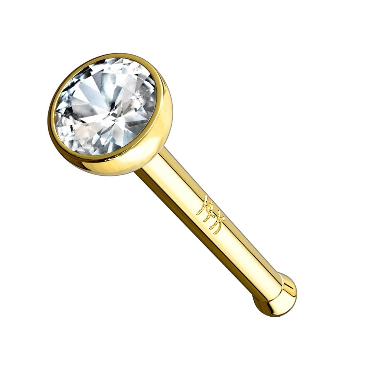 Nasen-Piercing ZIRKONIA Nasen-Ring Nasen-Stecker 14 Karat Weißgold Gelbgold Clear Stab-Dicke 0,8/1mm Stab-Länge 6mm Stein 2mm